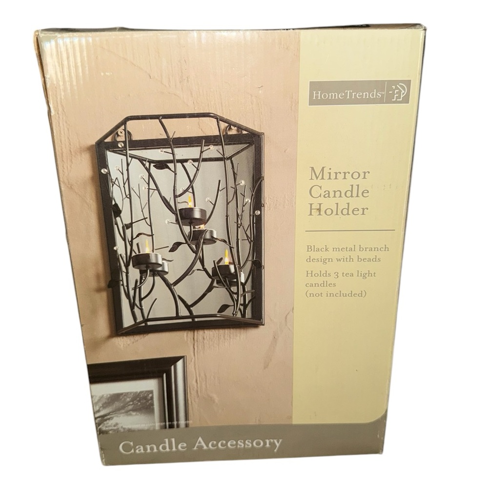 BNWT’S “Home Trends” Mirror Candle Holder with Black Metal Design with Beads